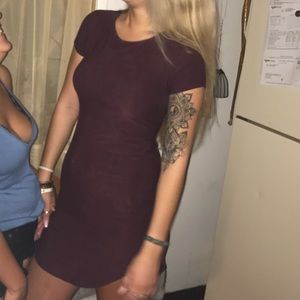 Maroon suede t shirt dress